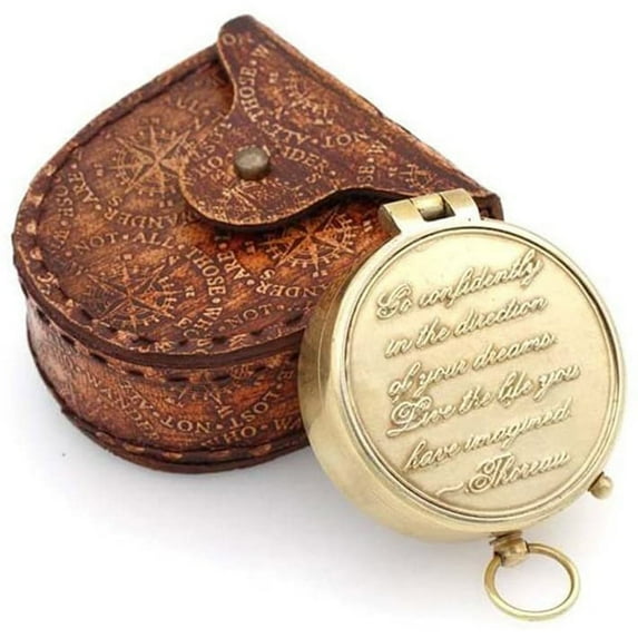 Roorkee Instruments India Compass in Gold Color Brass Metal with Leather Case