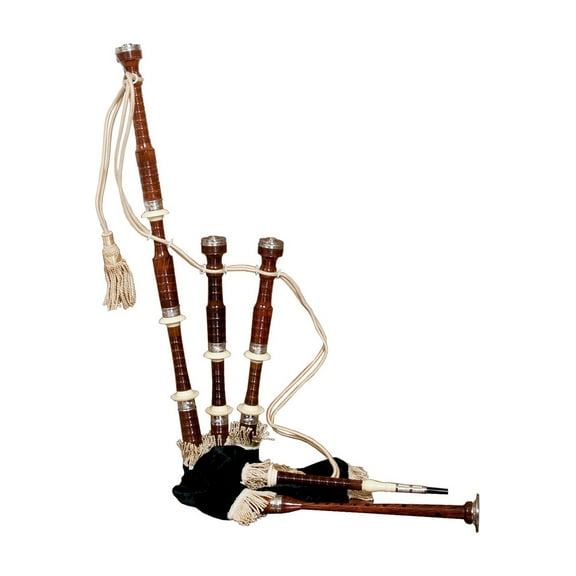 Roosebeck Full Size Sheesham Bagpipe Engraved Nickel Plated w/ Black Cover, BAGERB