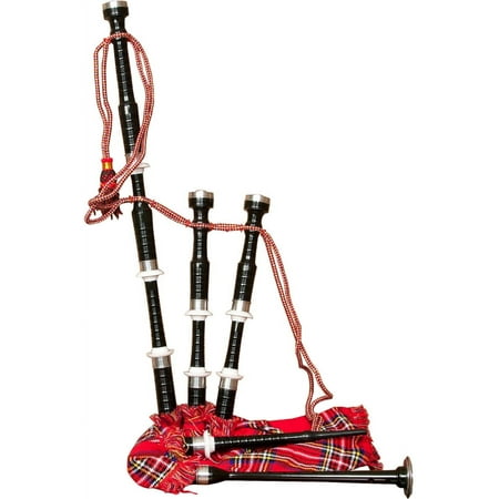 Roosebeck Full Size Sheesham Black Finish Bagpipe with Red Tartan Cover