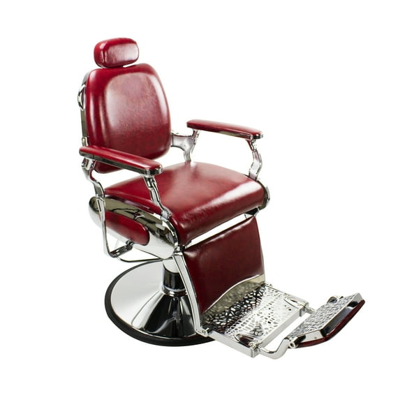 Roosevelt Vintage Style Barber Chair Reclining Heavy Duty Versatile Styling Chair, Crimson