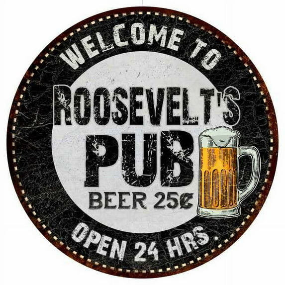 Roosevelt's Pub 12" Round Metal Sign Beer Bar Black Wall Décor Gift 200120039497