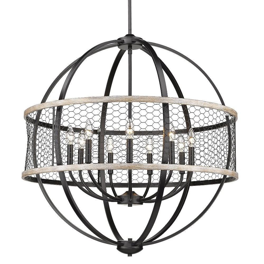 Rustic Black Metal 9-Light Chandelier with Mesh Shades