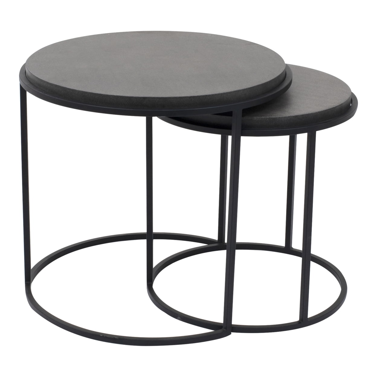 Contemporary Black Lava Stone & Iron Nesting Side Tables
