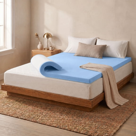 Roost Sleep Cool Cloud 3-Inch Gel Memory Foam Mattress Topper with Cover, Twin XL, Blue