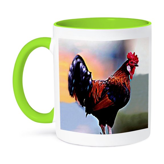 3dRose, Rooster, 11oz Two-Tone Green Mug