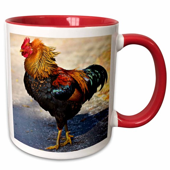 3drose, Rooster, 11oz Two-tone Red Mug