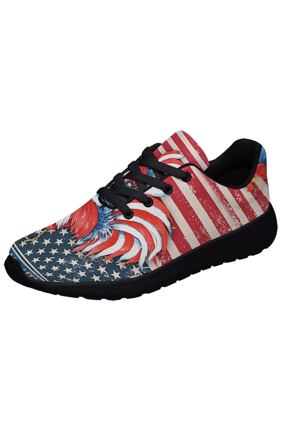 Rooster American flag US Print Sneakers Lightweight Comfortable Running Shoes for Men Women Black Size 9.5