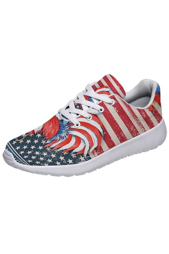 Rooster American flag US Print Sneakers Lightweight Comfortable Running Shoes for Men Women White Size 4