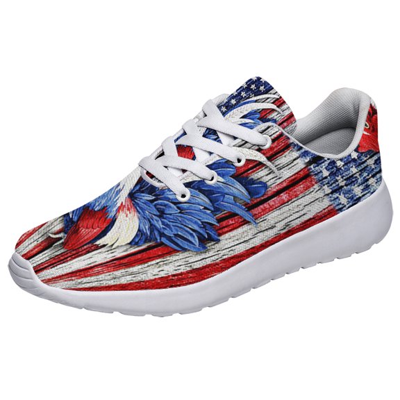 Rooster American flag US Print Sneakers Lightweight Comfortable Running Shoes for Men Women White Size 6