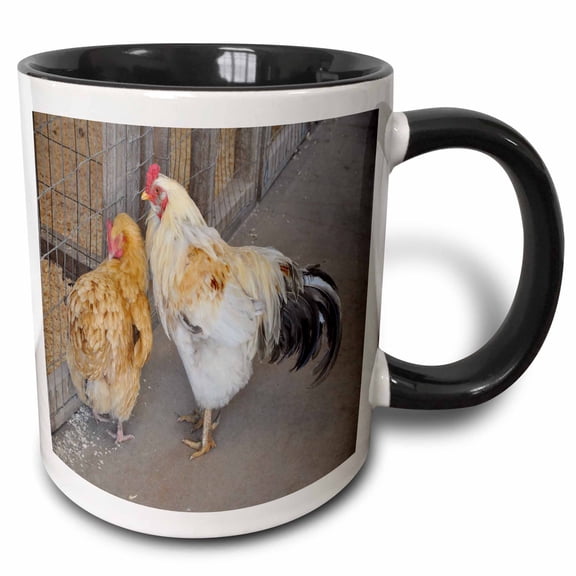 3drose, Rooster and Hen, 11oz Two-tone Black Mug