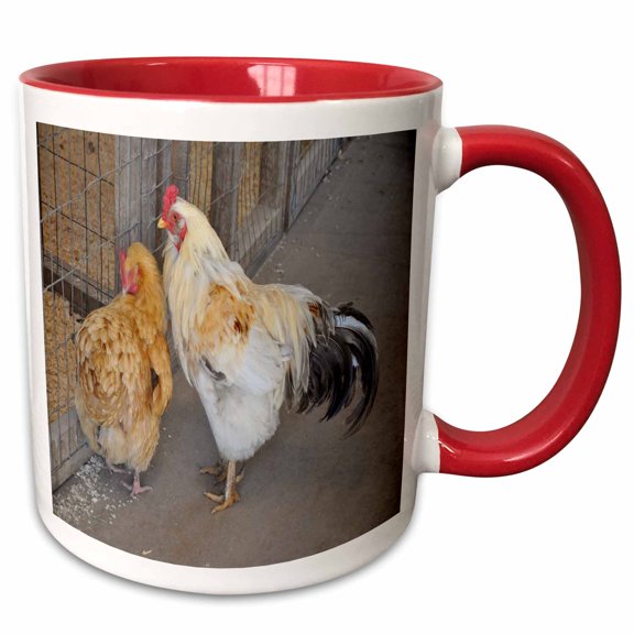 3drose, Rooster and Hen, 11oz Two-tone Red Mug