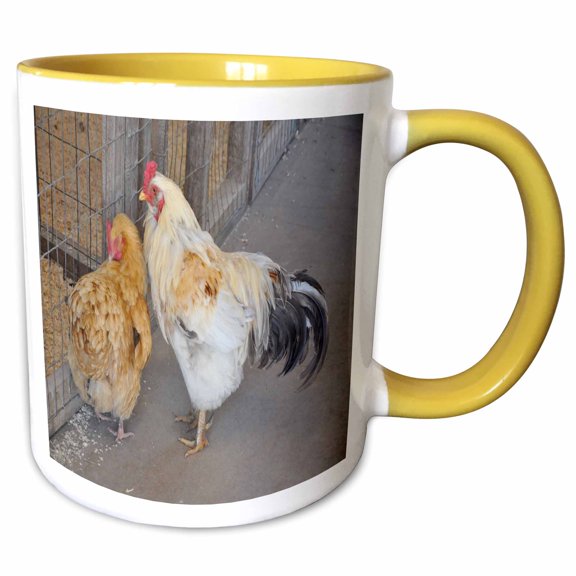 3drose, Rooster and Hen, 11oz Two-tone Yellow Mug