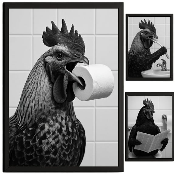 TheNameStore Rooster Bathroom Decor Farmhouse Photo Picture 8.5 x 11 Wall Art Art Prints Set of 3