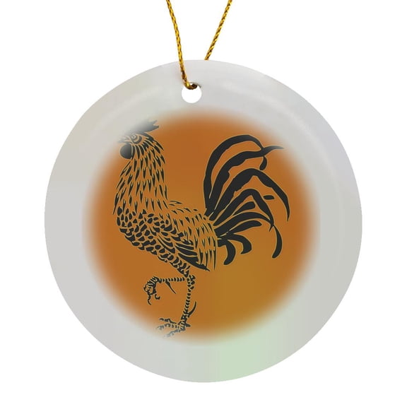 3drose, Rooster. Black and Brown. French Décor., Circle Porcelain Ornament