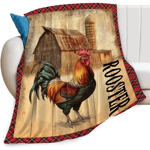 Rooster Blanket Chicken Country Animal Print Throw Blankets for Couch Sofa Stuff Decor Soft Cozy Fleece Plush Flannel Bedding Gifts for Adults Lover Men Women Boys Girls 60"x80"
