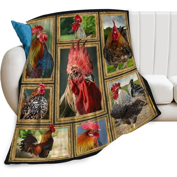 Rooster Blanket Chicken Throw Blankets for Adult Women Girls Plush Cozy Flannel Fleece Ultra Soft Fuzzy Farm Animal Party Blanket Gifts for Bed Couch Sofa 50"X40"