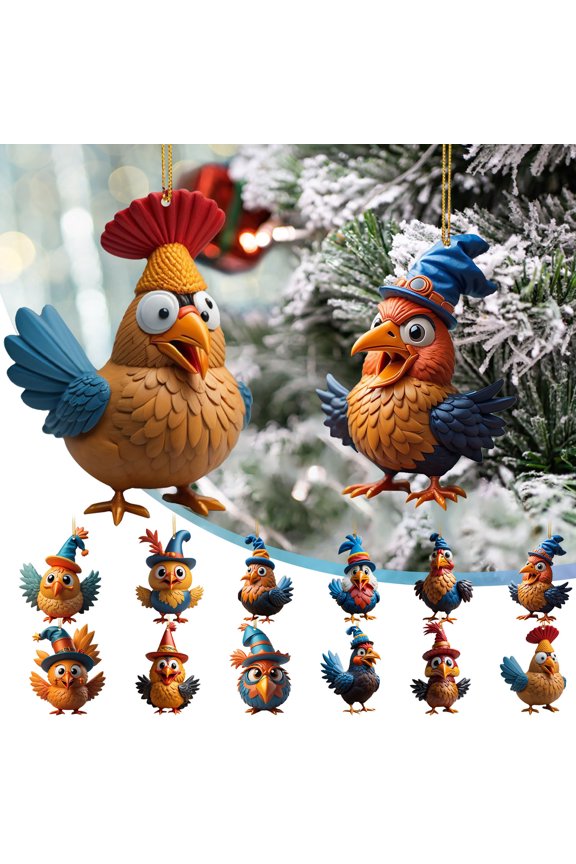 Rooster Car Pendant Christmas Ornament, Rooster Keychain for Home Tree Decor and Holiday Mantel Display, Unique Gift for Family Gathering and Seasonal Celebration, Farmhouse Rooster Decor Akmoler