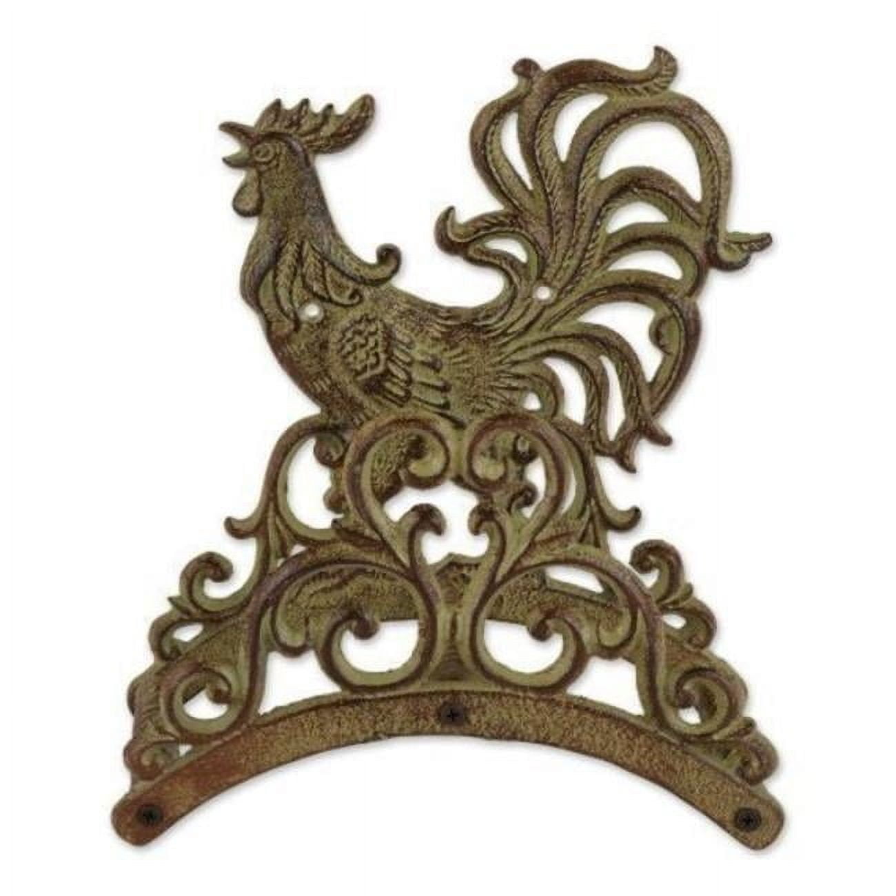 Rooster Cast Iron Hose Organizer, Green