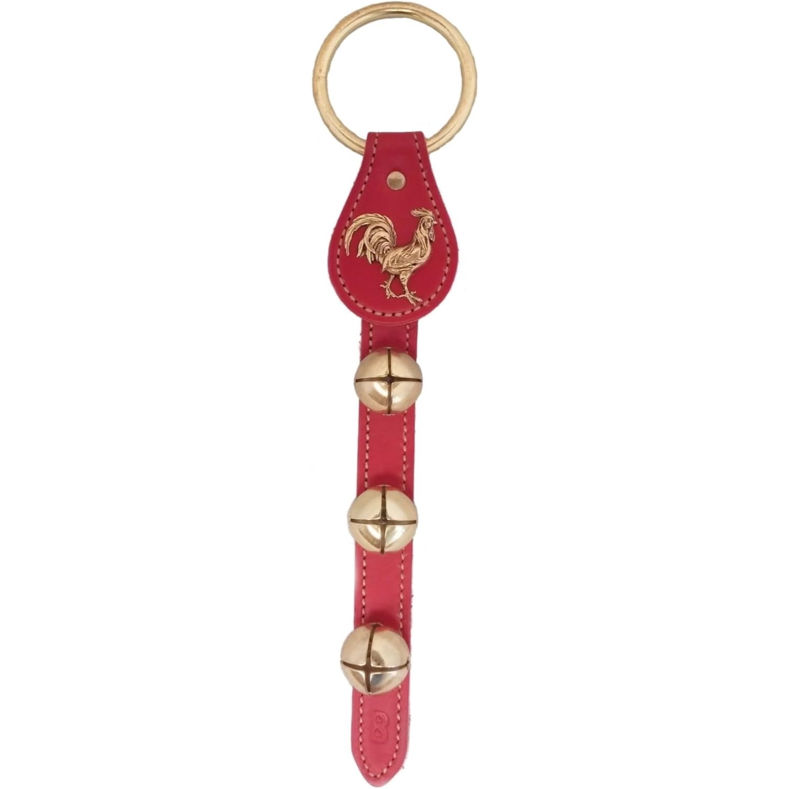 Rooster Charm Red Leather Sleigh Bell Door Hanger Made in USA Belsnickel Chicken