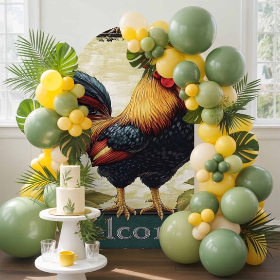 Rooster Chicken Arch Backdrop Cover, 7.2FT, Welcome Sunflower Watercolor Art Vintage Farm Spandex Arch Covers Double-Sided Backdrop for Wedding Birthday Party Photo Background Decoration