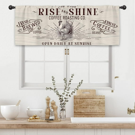 Rooster Chicken Coffee Kitchen Curtain Valance 54W x 18L Inch Farmhouse Rustic Vintage Rural Rod Pocket Short Cafe Small Window Treatment Drapes Decor