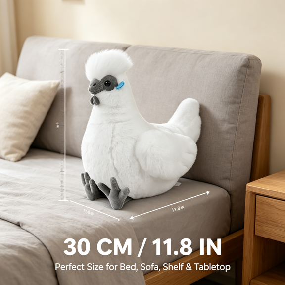 Rooster Chicken Decorative Pillow, Farmhouse Plush Animal Figurine, 30 cm (11.8 In) Soft Stuffed Ornament for Sofa, Bed, Couch, Fall, Thanksgiving and Christmas Home Décor