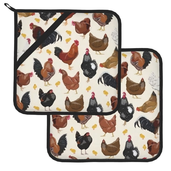 Rooster Chicken Farm Pot Holder Set of 2,Heat Resistant Potholders Oven Hot Pads for Kitchen Cooking Baking BBQ