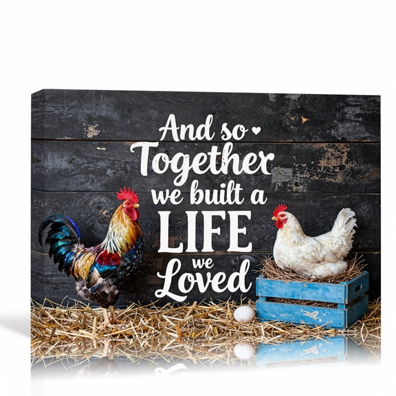 Rooster Chicken Farmhouse Quote Wall Art Rustic Canvas Print Hen Country Gallery Wrapped Canvas Dining Room Decor 18"L x 12"W