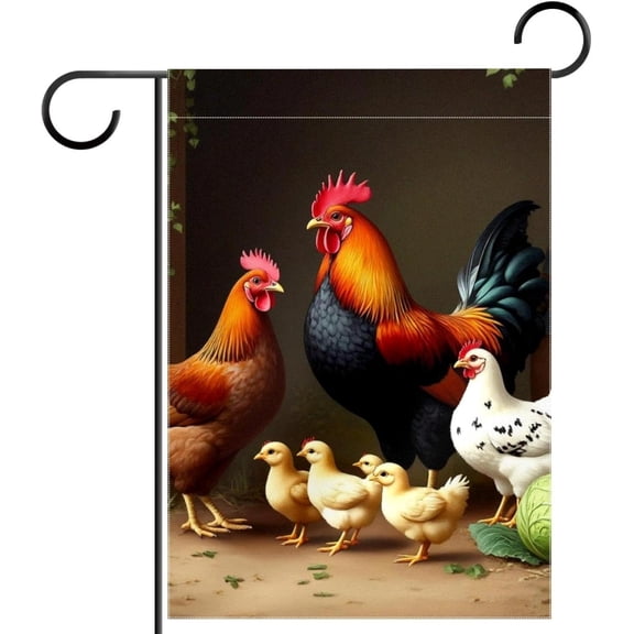 Rooster Chicken Garden Flag 12x18 Inch Double Sided for Outside Yard Porch Lawn Small Seasonal Autumn Winter Holiday Decoration