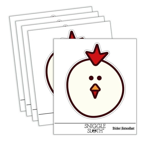 Rooster Chicken Head Cute Car Window Bumper Water Bottle Phone Tablet Laptop Waterproof Vinyl Decal Sticker Set 5-Pack - Gloss Finish - 3.0"