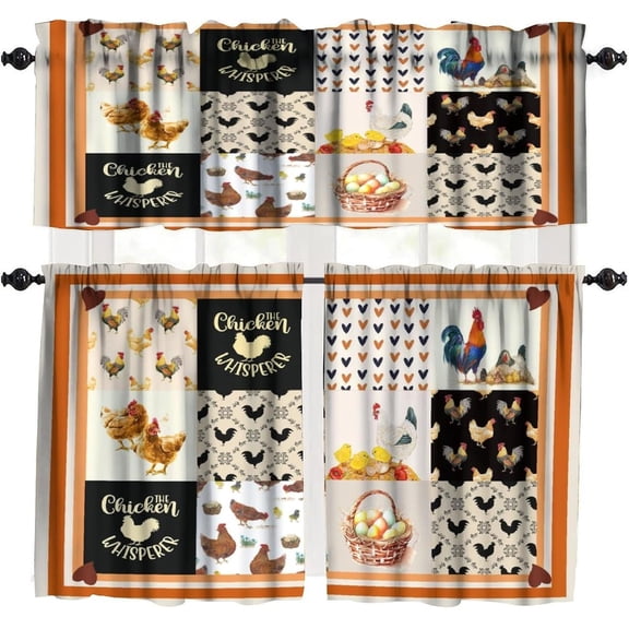 Rooster Chicken Kitchen Curtain,Farmhouse Rustic Vintage Country Patchwork Farm for Bedroom Dining Room Cafe Office Living Room Drapes, 54 x 18 in+ 27 x 36 in*2