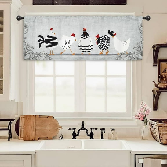 Rooster Chicken Kitchen Curtain Valance 54W x 18H Rod Pocket Vintage Farmhouse Rustic Retro Farm Country Rural Window Treatment for Living Room Bedroom Bathroom
