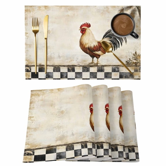 Rooster Chicken Placemats Set of 1, Flowers Watercolor Vintage Farm Non-Slip Place Mats Washable Table Mats for Kitchen Dining Table Decorations Indoor/Outdoor