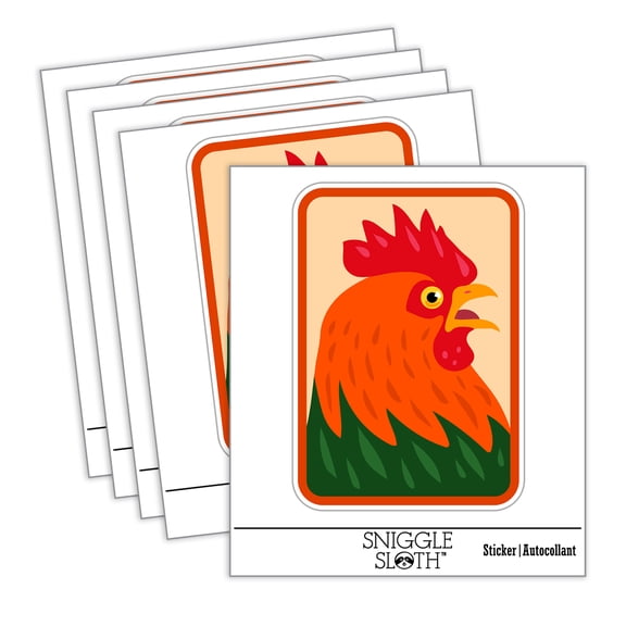 Rooster Chicken Portrait Car Window Bumper Water Bottle Phone Tablet Laptop Waterproof Vinyl Decal Sticker Set 5-Pack - Gloss Finish - 3.0"