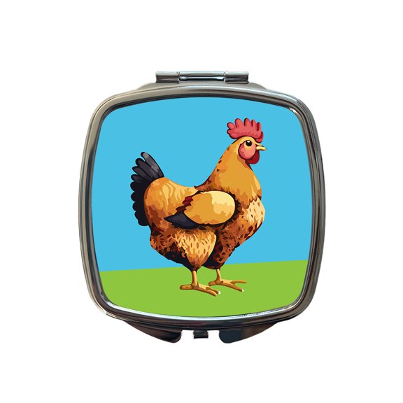 Rooster Chicken Profile Travel Makeup Handbag Purse Small Pocket Compact Mirror