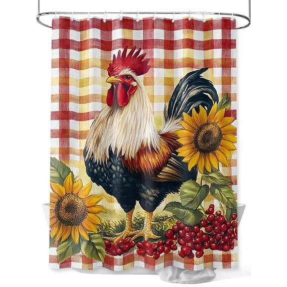 Rooster Chicken Shower Curtain, Sunflower Watercolor Art Vintage Farm Waterproof Shower Curtain Set with 12 Hooks Lightweight Washable Fabric Shower Curtains for Bathroom 72x72 Inches