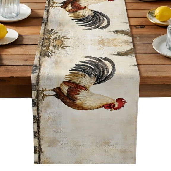 Rooster Chicken Table Runner, Black Plaid Watercolor Vintage Texture Farm Kitchen Table Runners Dress Scarves for Table Decorations Party/Restaurant/Indoor Outdoor Use, 13x36in