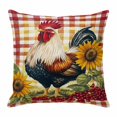 thumbnail image 1 of Rooster Chicken Throw Pillow Cover Sunflower Watercolor Art Vintage Farm Cotton Linen Cushion Cover Throw Pillow Case with Invisible Zipper for Couch Sofa Bed Chair Car 18x18 Inch, 1 of 14