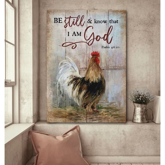 Rooster Chicken Wooden Background Be Still Know God Poster UNFRAMED PAPER POSTER