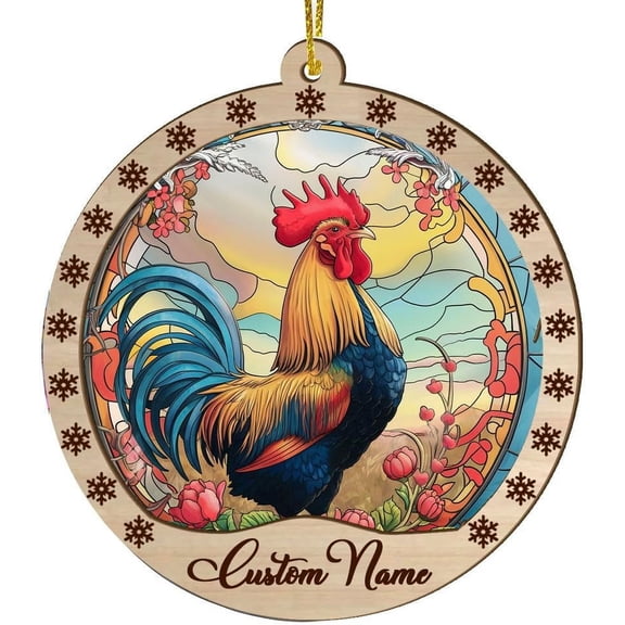 Rooster Christmas Ornament, Chicken Decor Christmas, Chicken Christmas Tree Decorations, Stained Glass Ornament, Gifts for Chicken Lovers, Holiday Decorations and Xmas Gifts Ideas MavFCJ (Rooster)