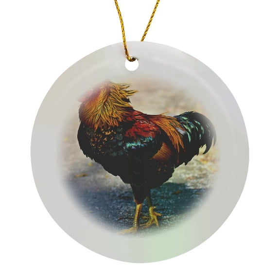 3drose, Rooster, Circle Porcelain Ornament
