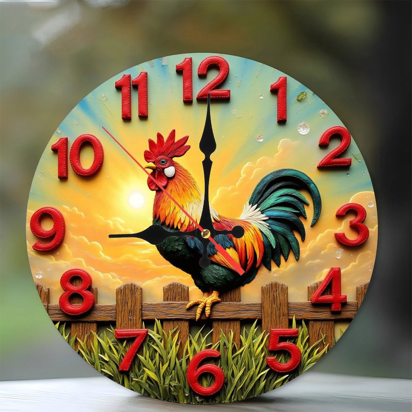Rooster Clock Wall Decor Sunrise Farm Animal Cottage Chic 10-Inch ...