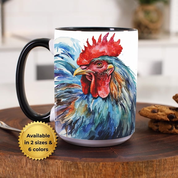 Rooster Coffee Mug: Watercolor Farmhouse Ceramic Cup for Chicken Lovers and Country Dcor