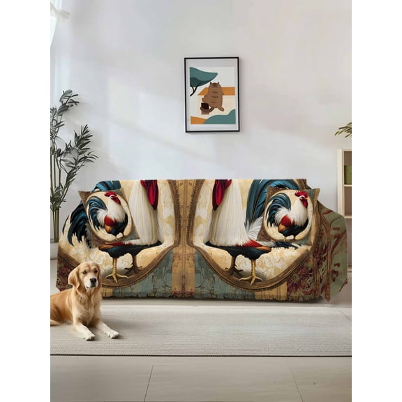 Rooster Couch Cover, Vintage Rustic Farmhouse Style Oil Painting Sofa Cover Blanket for Loveseat Couches, Sectional Sofa Slipcover Furniture Protector for Living Room Bedroom 71''x118''