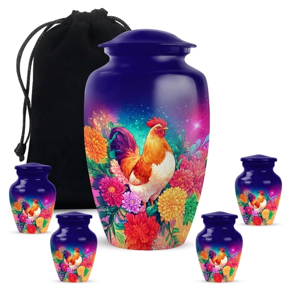 Rooster Cremation Urn, Cremation Urns For Human Ashes, Small Urn For Human Ash Keepsake, Urns For Human Ashes Adult Male, Size 10 Inch 1pcs & 3 Inch 4pcs