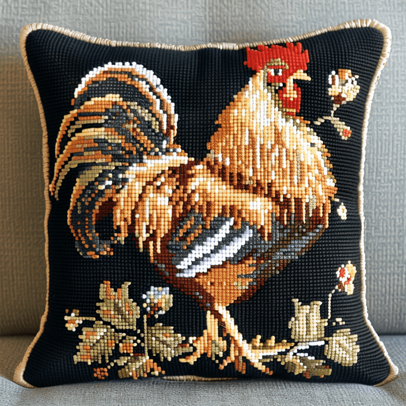 Rooster Cross Stitch Throw Pillow Case Kits , 17.72" x 17.72" , Cross Stitch Kits Stamped (11 Count)