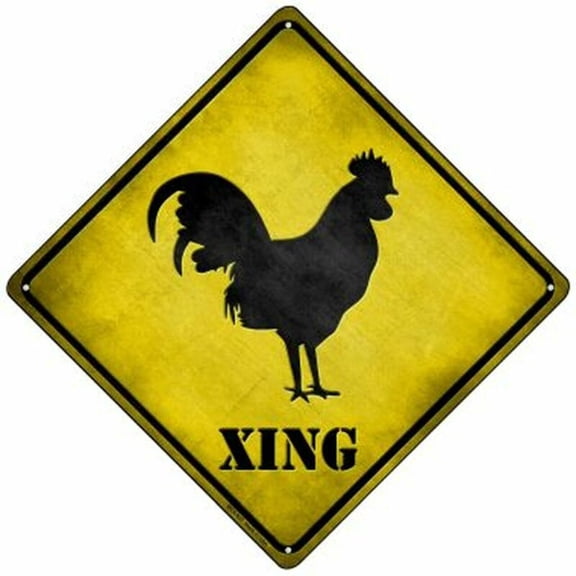 Rooster Crossing Metal Sign yellow caution xing road chicken Size: 12 inch x 12 inch