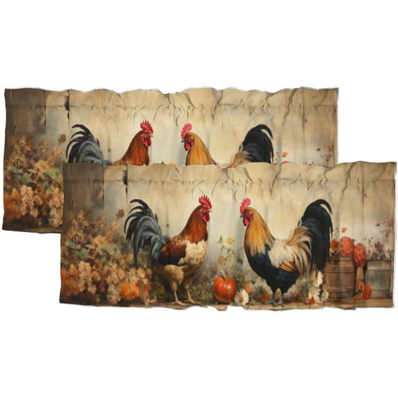 Rooster Curtain Valances for Kitchen Windows American Western Farm Watercolor Sunflower and Chicken Rod Pocket Window Valance for Living Room Bedroom Kitchen 54 by 18 in, 2 Panel