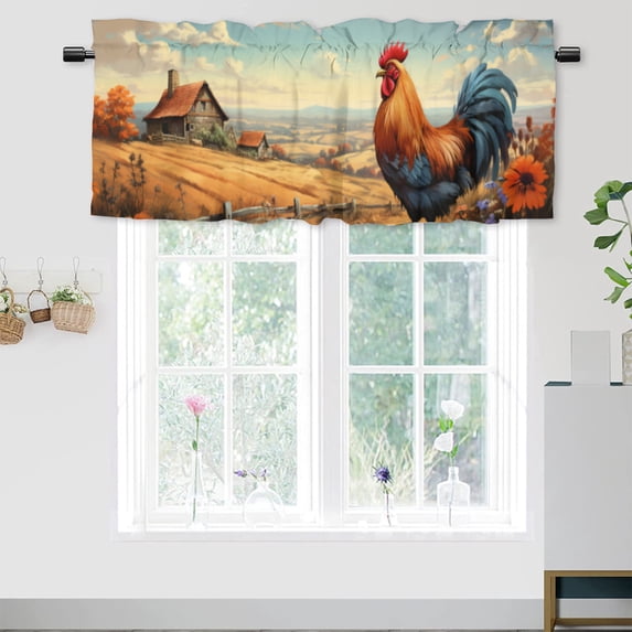 Rooster Curtains Valances for Home Decor Farm Animal Vintage Autumn Farmhouse Rustic Barn Country Window Treatment for Living Room Bedroom Bathroom 54 by 18 in, 1 Panel