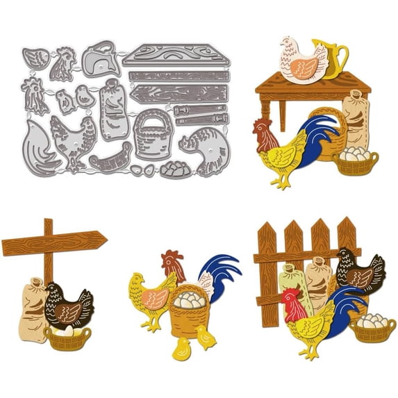 Rooster Cutting Die Cuts Metal Farm Poultry Theme Cutting Dies Stencils Farm Theme Carbon Steel Embossing Stencil Cutting Template for DIY Scrapbooking Album Craft Paper Card Decor